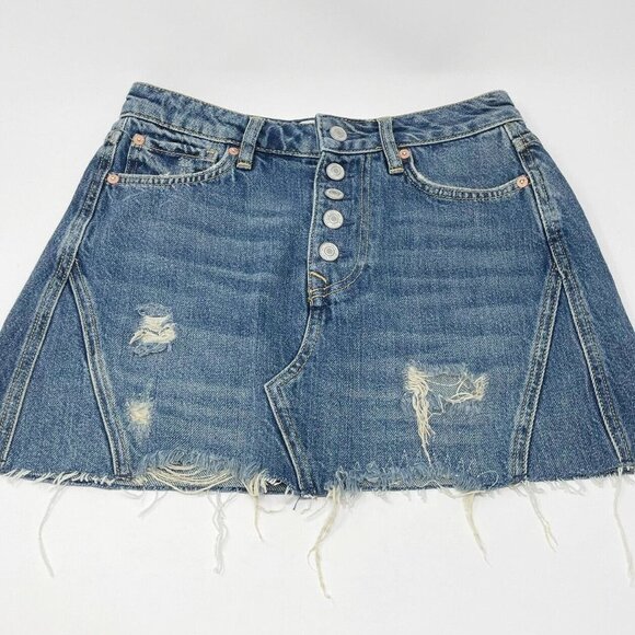 Free People Denim Jean Mini Skirt Women’s Size 26 Button Front We The Free - Picture 9 of 9